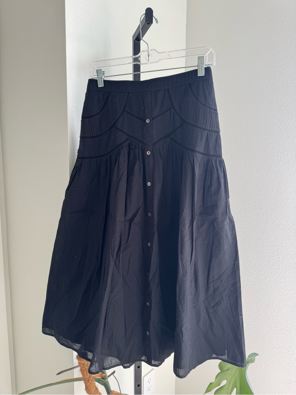 Black Tiered Button-Front Women's Skirt
